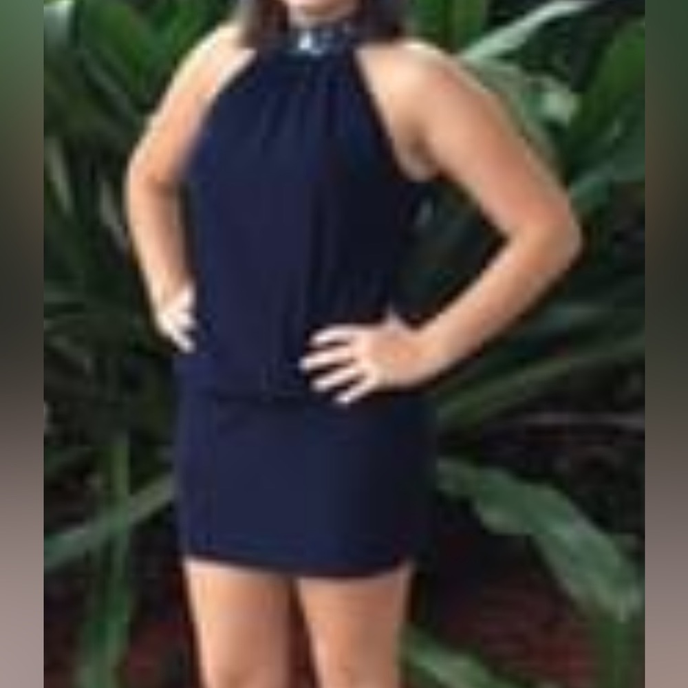 Xscape Halter Dress- Navy